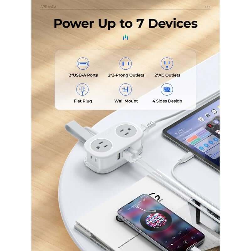 ⚡Travel Power Strip, ORICO 4 Outlets 3 USB Ports (1 USB C) with 4FT Wrapped Short Extension Cord Small Power Strip