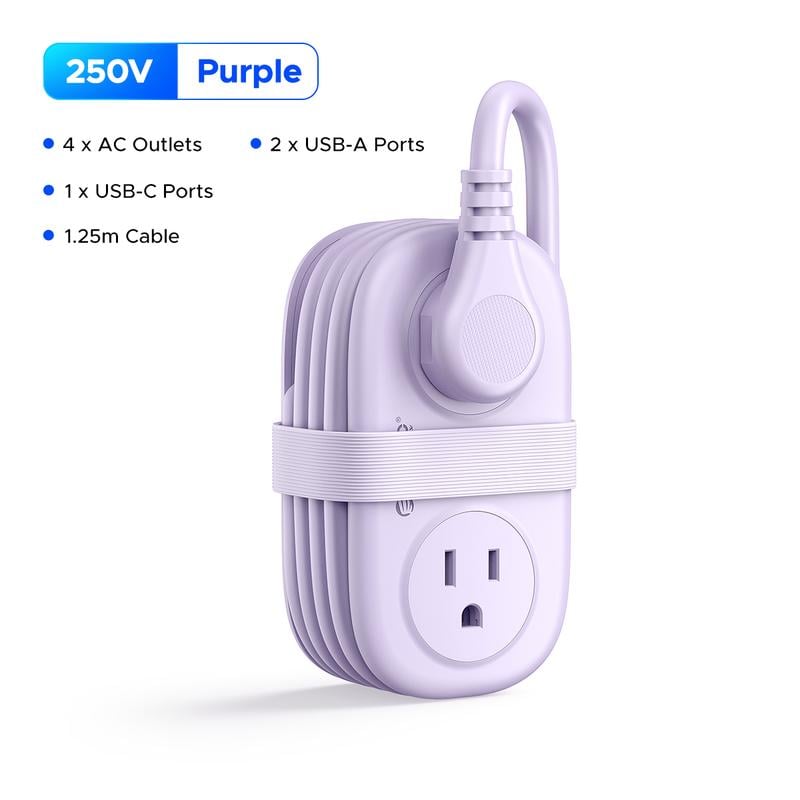 ⚡Travel Power Strip, ORICO 4 Outlets 3 USB Ports (1 USB C) with 4FT Wrapped Short Extension Cord Small Power Strip