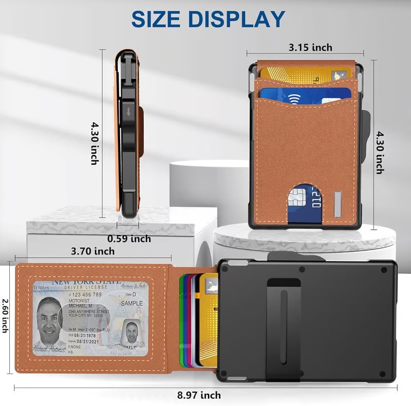 🔥Hot Sale -49% OFF!✨Wallet for Men - With Pop Up Aluminum Case Money Clip Slim Leather Slots Credit Card Holder RFID Blocking Bifold Minimalist Wallet