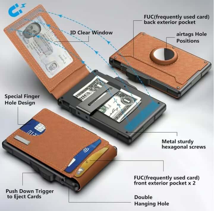 🔥Hot Sale -49% OFF!✨Wallet for Men - With Pop Up Aluminum Case Money Clip Slim Leather Slots Credit Card Holder RFID Blocking Bifold Minimalist Wallet