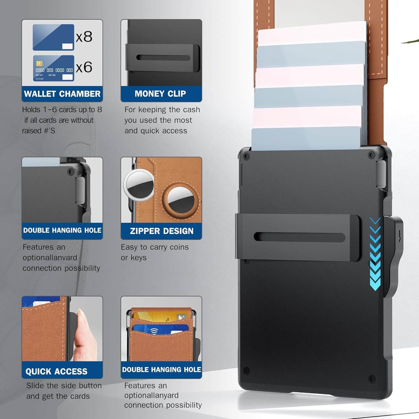 🔥Hot Sale -49% OFF!✨Wallet for Men - With Pop Up Aluminum Case Money Clip Slim Leather Slots Credit Card Holder RFID Blocking Bifold Minimalist Wallet