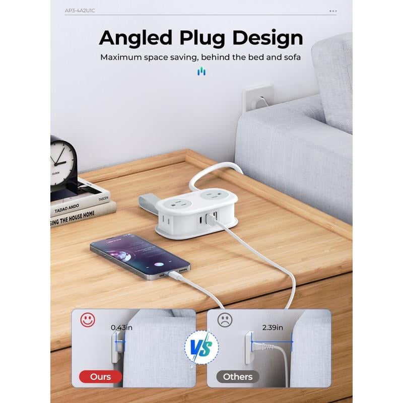 Traveler using ORICO USB-C power strip in hotel room