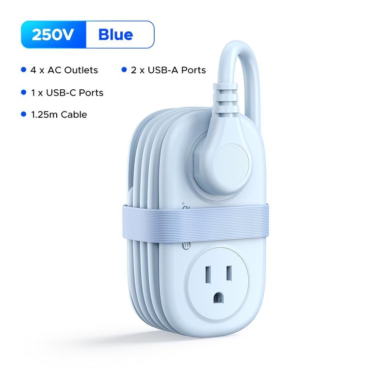 ⚡Travel Power Strip, ORICO 4 Outlets 3 USB Ports (1 USB C) with 4FT Wrapped Short Extension Cord Small Power Strip