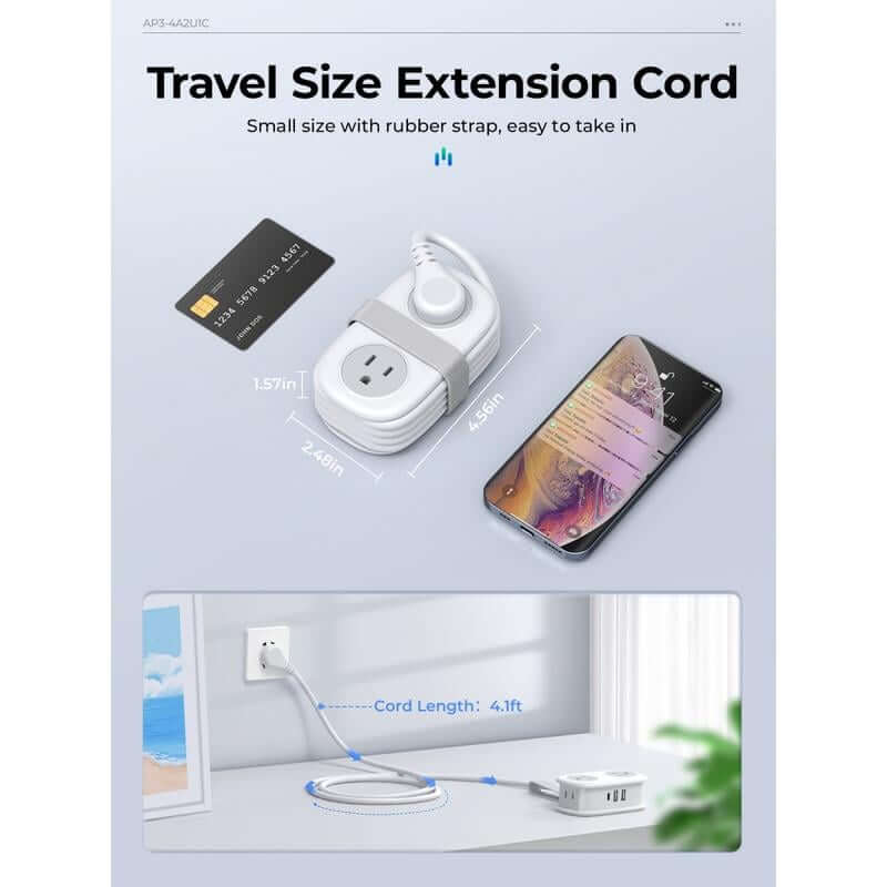 ⚡Travel Power Strip, ORICO 4 Outlets 3 USB Ports (1 USB C) with 4FT Wrapped Short Extension Cord Small Power Strip