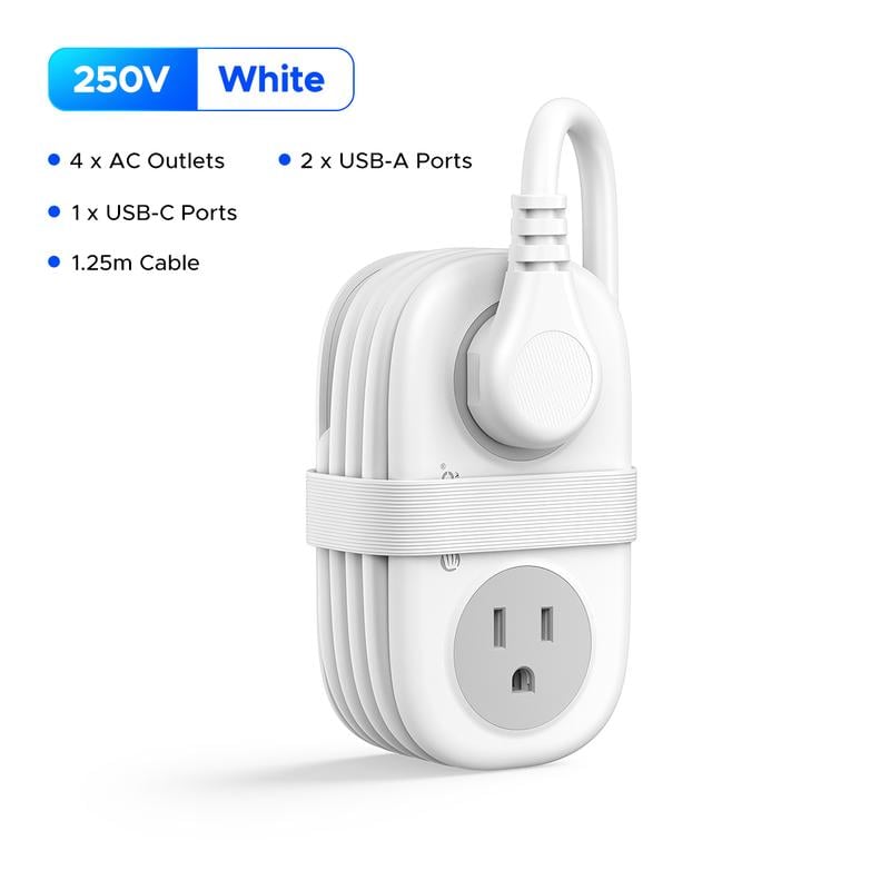 ⚡Travel Power Strip, ORICO 4 Outlets 3 USB Ports (1 USB C) with 4FT Wrapped Short Extension Cord Small Power Strip